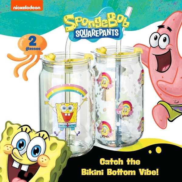 SpongeBob SquarePants 16 oz Glass Drinking Cups Set of 2