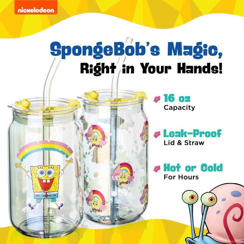 SpongeBob SquarePants 16 oz Glass Drinking Cups Set of 2