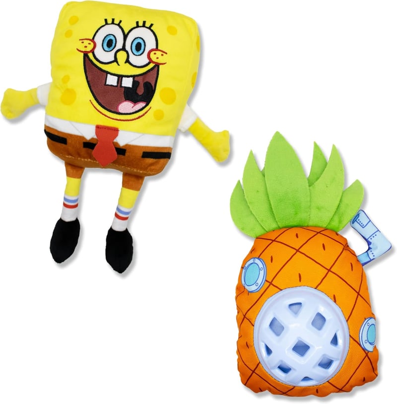 Spongebob Plush Dog Toys Set with Squeaker & Treat Dispenser