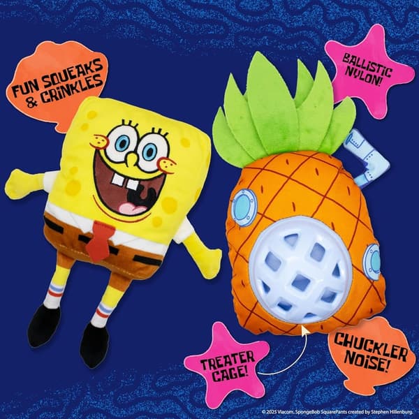 Spongebob Plush Dog Toys Set with Squeaker & Treat Dispenser