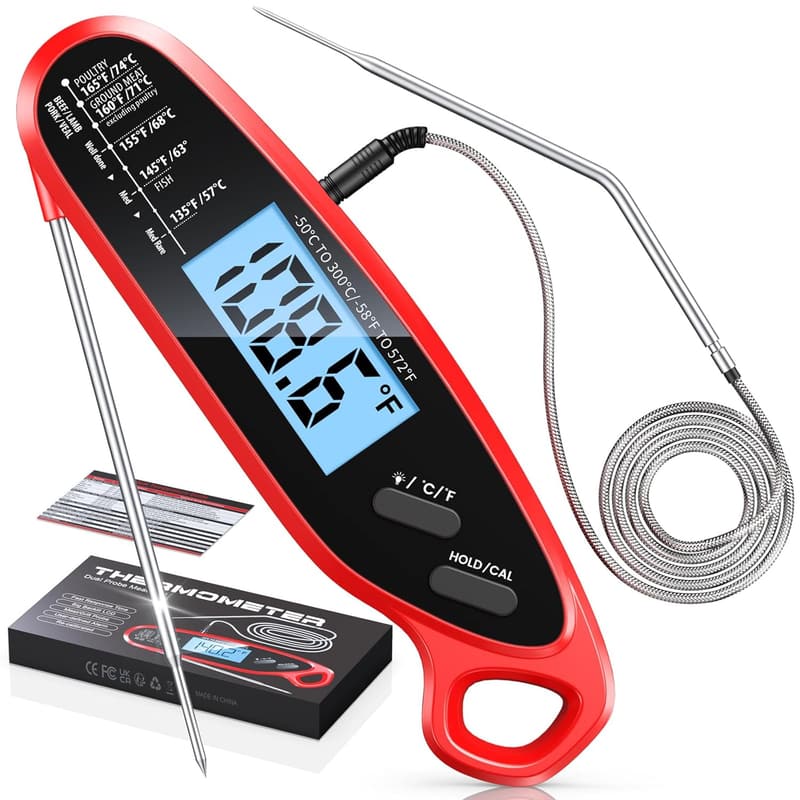 Digital Meat Thermometer with Dual Probe & Backlit Display for Cooking
