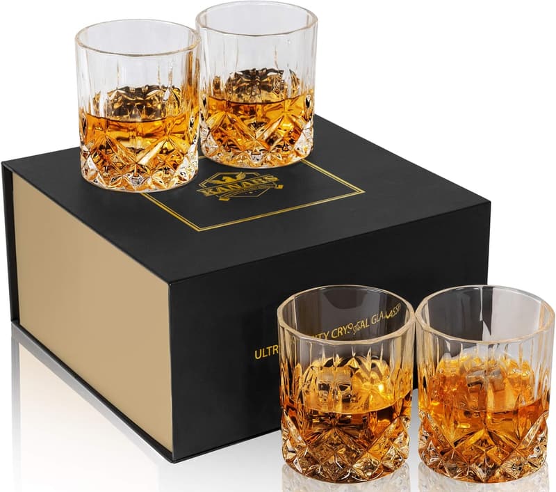 Old Fashioned Whiskey Glasses Set in Luxury Box - 10 oz, 4 Pieces for Men