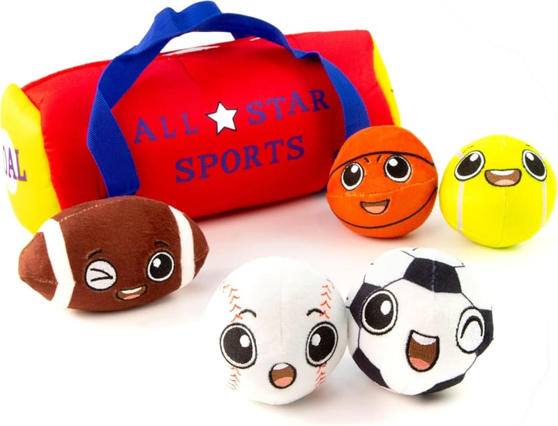 Toddler Sports Bag with 5 Plush Balls - Sensory Rattle Toys
