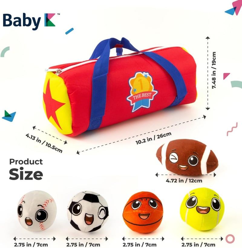 Toddler Sports Bag with 5 Plush Balls - Sensory Rattle Toys