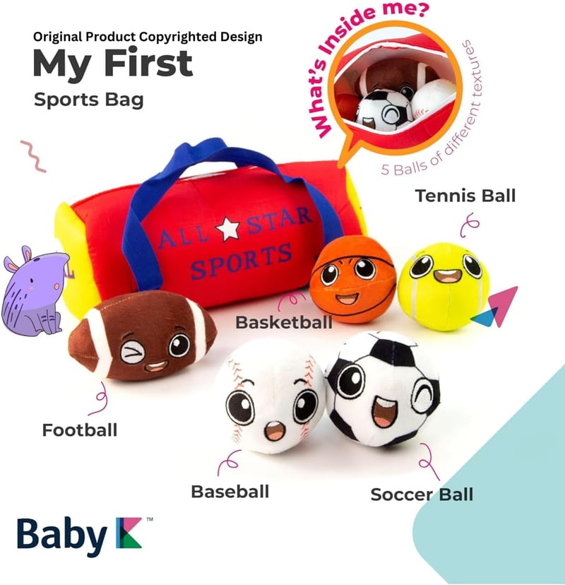 Toddler Sports Bag with 5 Plush Balls - Sensory Rattle Toys