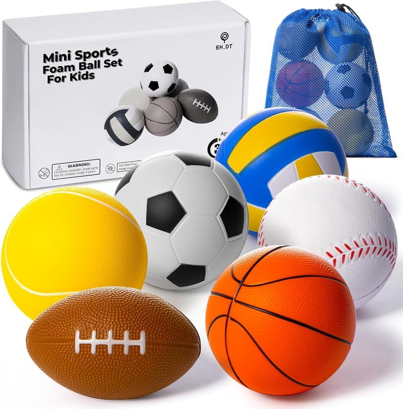 Set of 6 Mini Foam Sports Balls for Kids