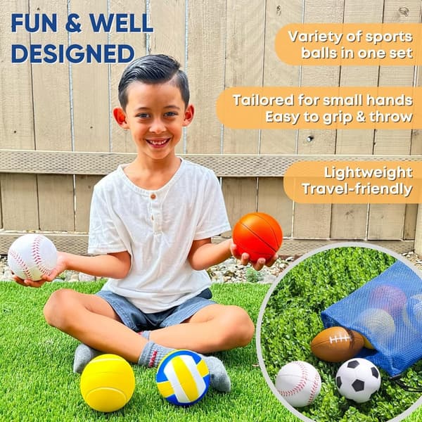 Set of 6 Mini Foam Sports Balls for Kids