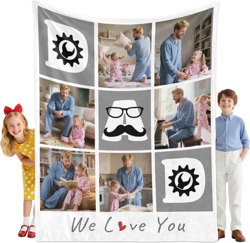 Personalized Father's Day Flannel Blanket with Custom Photos