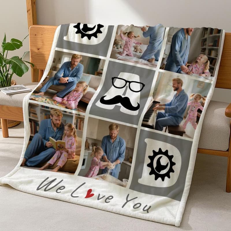 Personalized Father's Day Flannel Blanket with Custom Photos