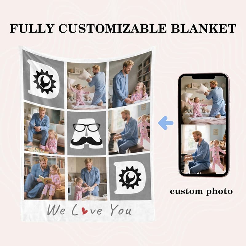 Personalized Father's Day Flannel Blanket with Custom Photos