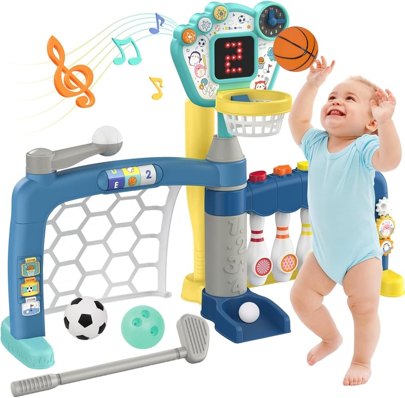 5-in-1 Activity Center for Toddlers: Basketball, Soccer, Bowling, Baseball, Golf
