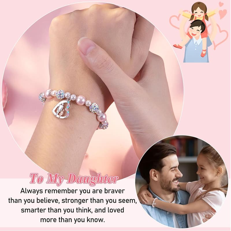 Pink Pearl and Rhinestone Bracelet for Girls' Birthday