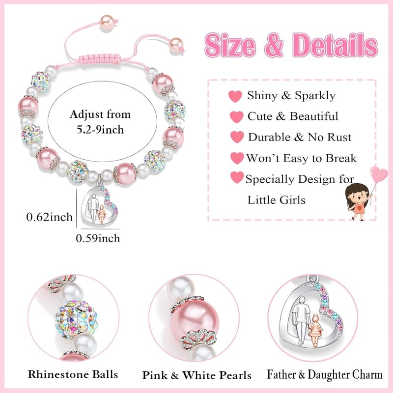 Pink Pearl and Rhinestone Bracelet for Girls' Birthday