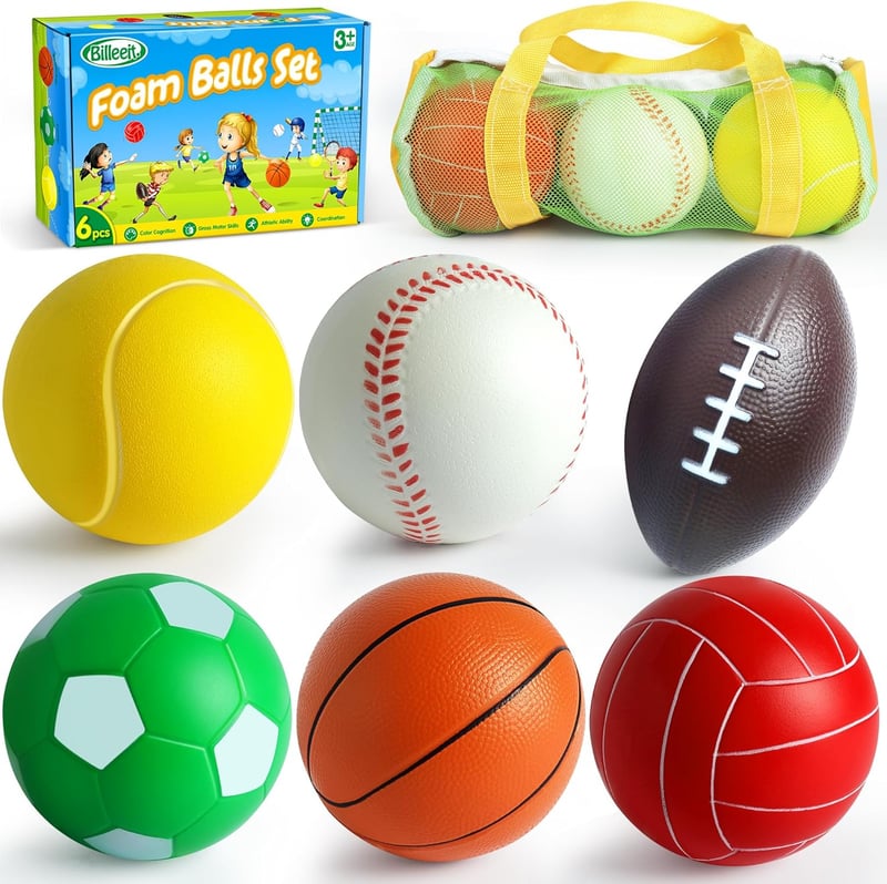Toddler Sports Balls Set: 6 Foam Balls with Bag