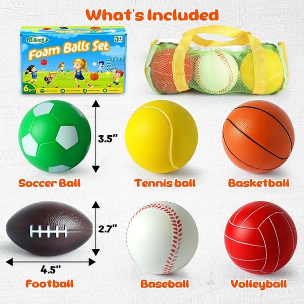 Toddler Sports Balls Set: 6 Foam Balls with Bag