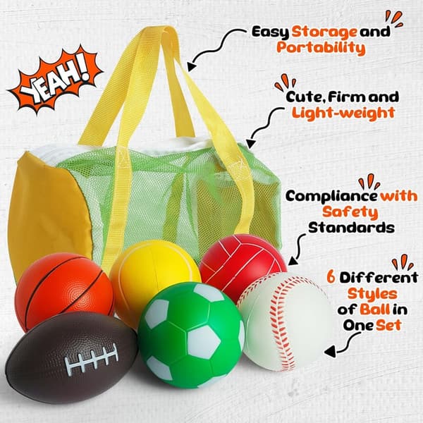 Toddler Sports Balls Set: 6 Foam Balls with Bag