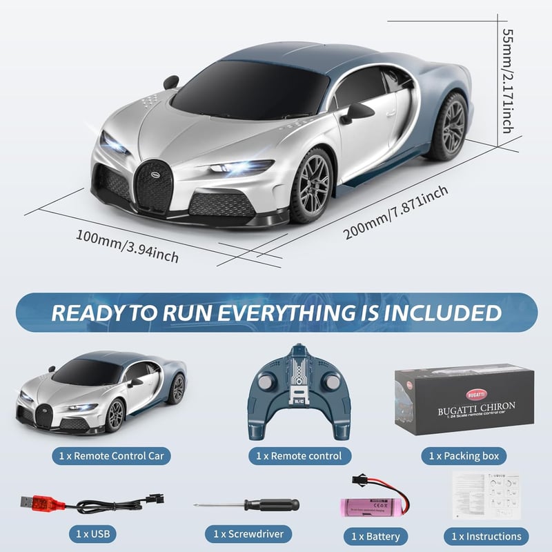 Bugatti Chiron Remote Control Car - 1/24 Scale Birthday Gift