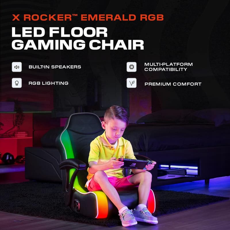 Video Gaming Floor Rocker Chair with Built-in Speakers, Foldable