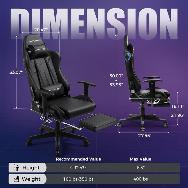 Gaming Recliner Chair with Speakers and Footrest for Kids & Adults
