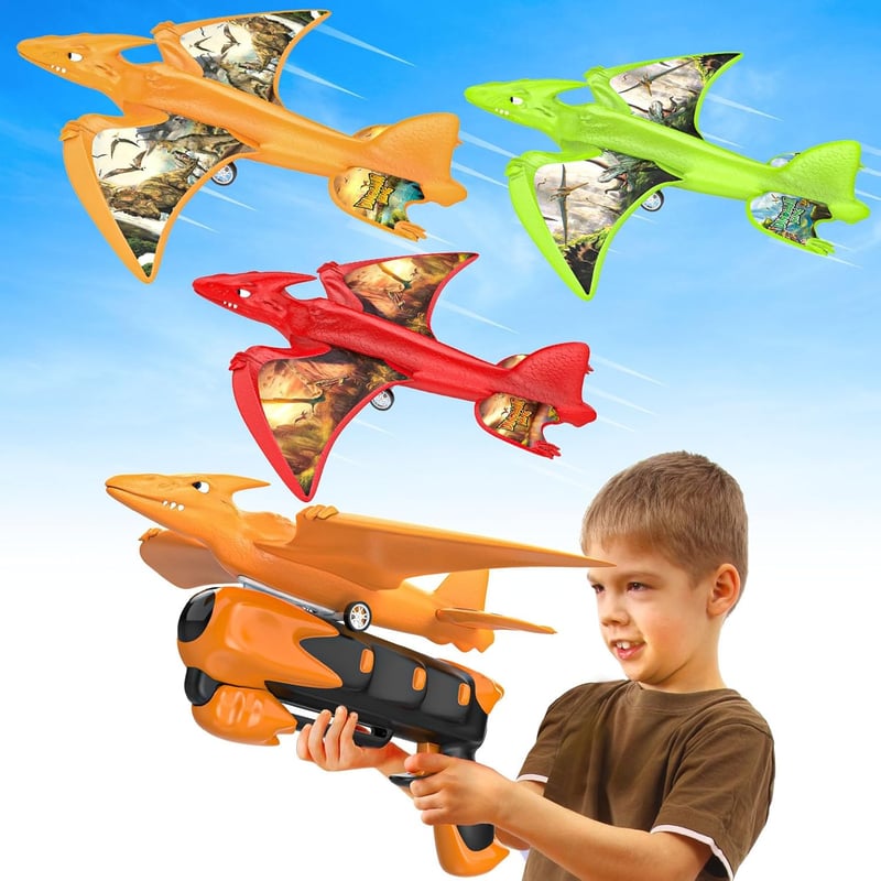 Dinosaur Airplane Launcher Toys - 3 Pack Outdoor Gifts for Kids