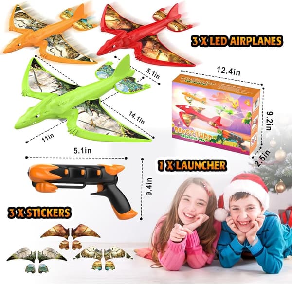 Dinosaur Airplane Launcher Toys - 3 Pack Outdoor Gifts for Kids