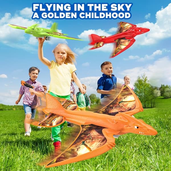 Dinosaur Airplane Launcher Toys - 3 Pack Outdoor Gifts for Kids