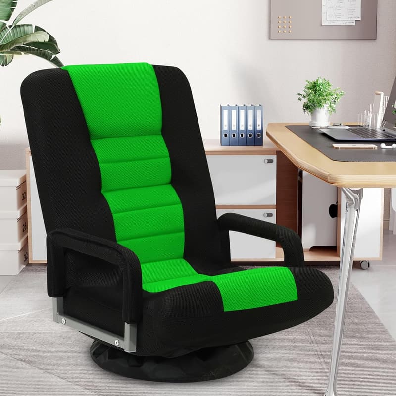 Adjustable Green Gaming Chair with Armrests & Padded Backrest