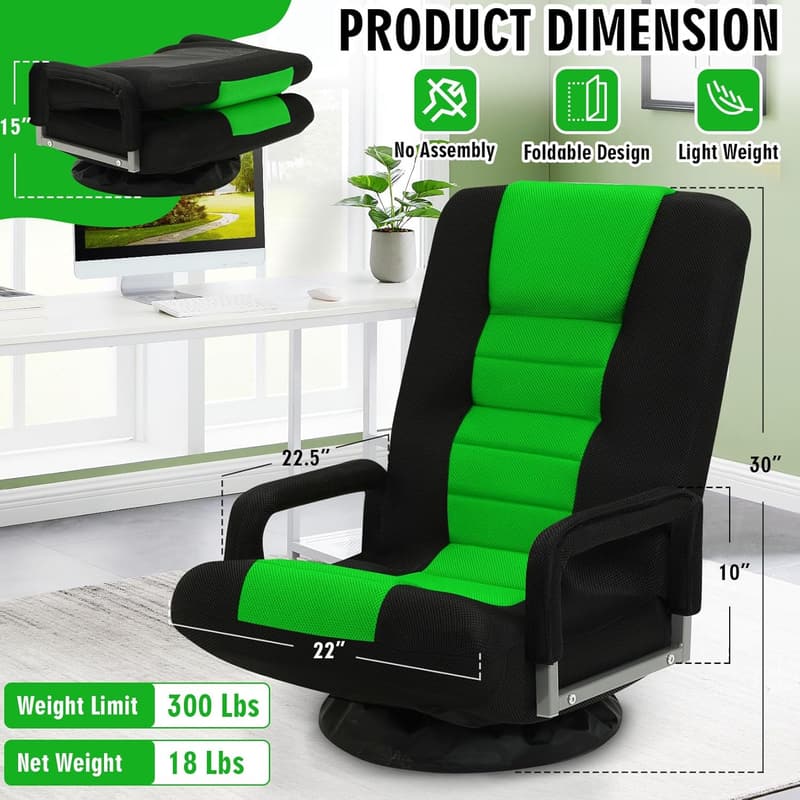 Adjustable Green Gaming Chair with Armrests & Padded Backrest