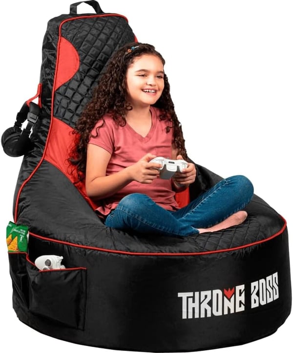 Kids Gaming Bean Bag Chair Cover - High Back with Cup Holder (Black/Red)