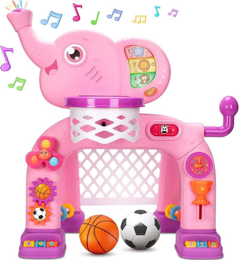 Toddler Sports Toy Set: Basketball Hoop & Soccer Goal (Pink)