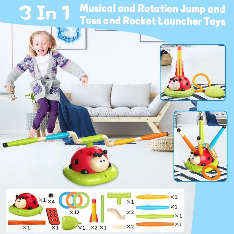 3-in-1 Musical Stomp Rocket Game for Kids Ages 3-8
