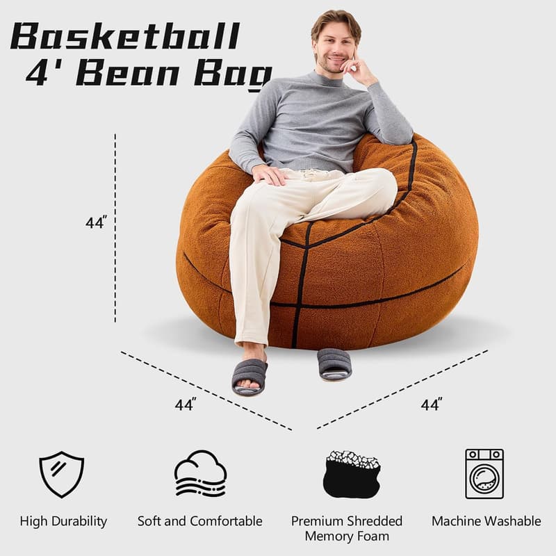 Basketball Plush Bean Bag Chair - Oversized 4ft Sofa for All Ages