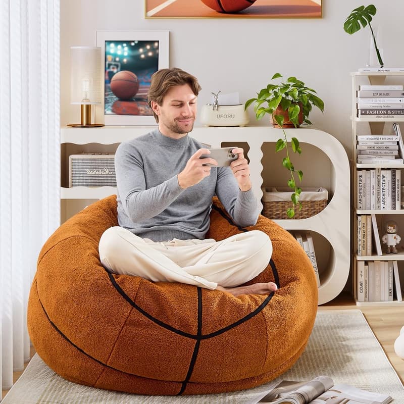 Basketball Plush Bean Bag Chair - Oversized 4ft Sofa for All Ages
