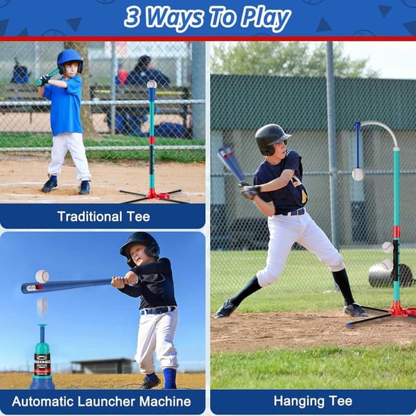 Kids' 3-in-1 Adjustable Baseball Set with Auto Ball Launcher