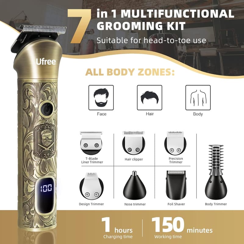 7-in-1 Beard Grooming Kit for Men - Electric Trimmer & Shaver