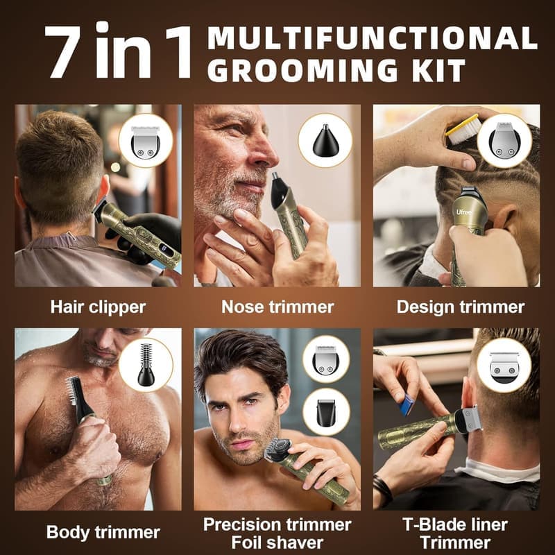 7-in-1 Beard Grooming Kit for Men - Electric Trimmer & Shaver