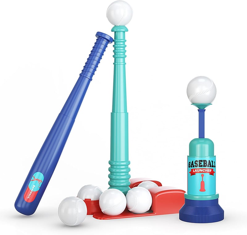 Kids' Adjustable T-Ball Set with 6 Balls & Pitching Machine