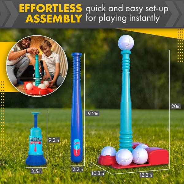 Kids' Adjustable T-Ball Set with 6 Balls & Pitching Machine