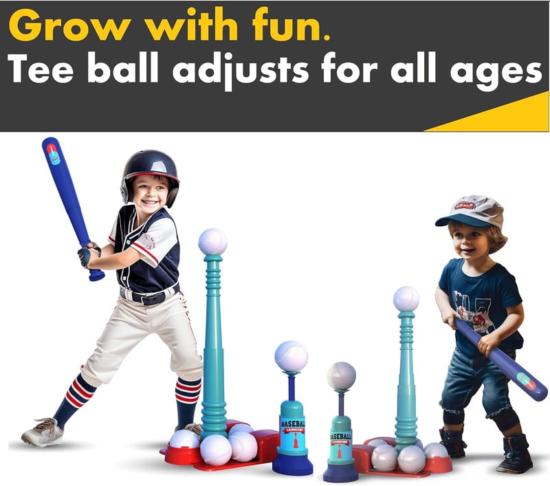 Kids' Adjustable T-Ball Set with 6 Balls & Pitching Machine