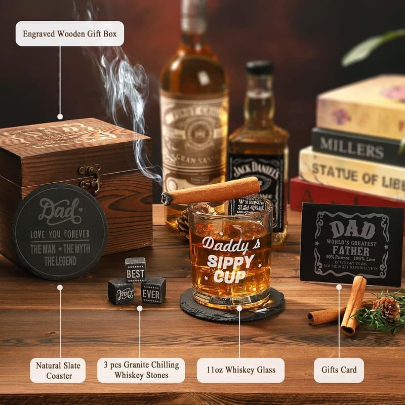 Funny Whiskey Glass Gift Set for Dad - Perfect for Father's Day
