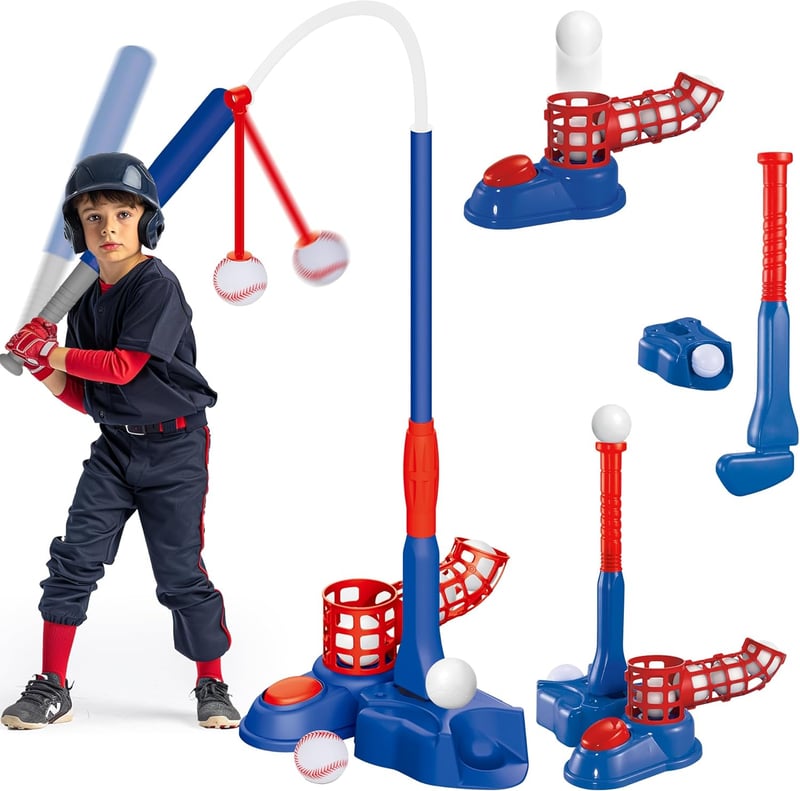 T-Ball Set for Kids - 4-in-1 Batting Tee & Pitching Machine