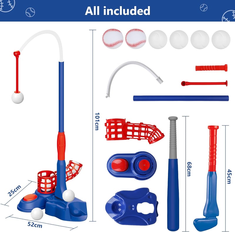 T-Ball Set for Kids - 4-in-1 Batting Tee & Pitching Machine