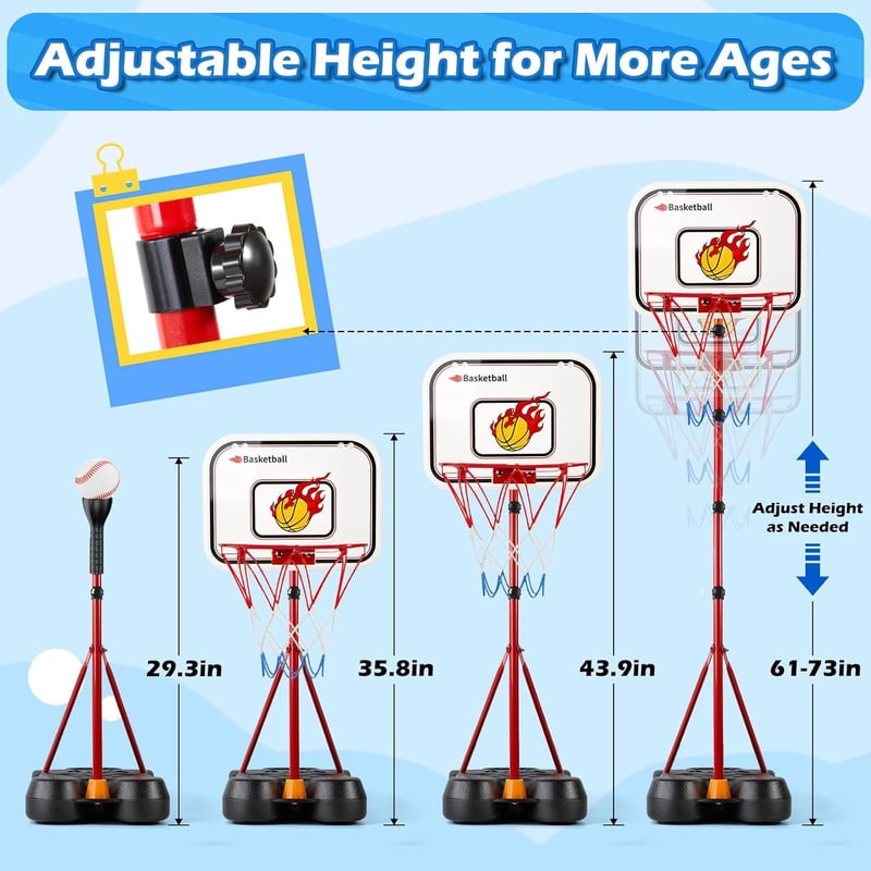Toddler Basketball Hoop & T-Ball Set - Adjustable Height, 年齡 3-8