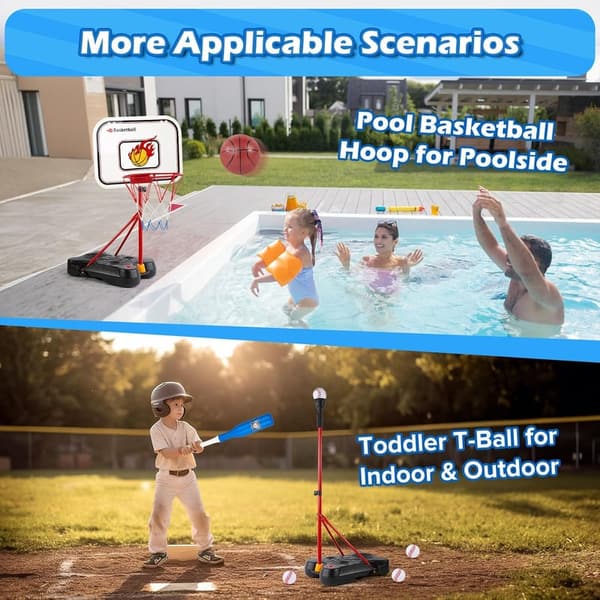 Toddler Basketball Hoop & T-Ball Set - Adjustable Height, 年齡 3-8