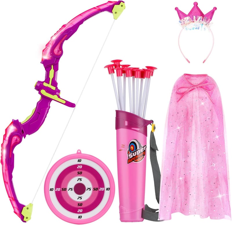 LED Light-Up Archery Set with Cape & Crown for Girls, 年齡 3-8
