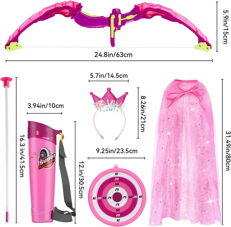 LED Light-Up Archery Set with Cape & Crown for Girls, 年齡 3-8