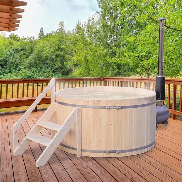 Wood-Fired Hot Tub & Ice Bath for 4-5 People, Pine材质, 422 Gallon