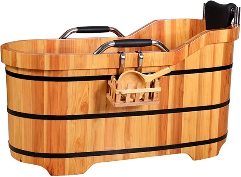 Freestanding Cypress Wood Hot Tub with Steam Lid & Handrails