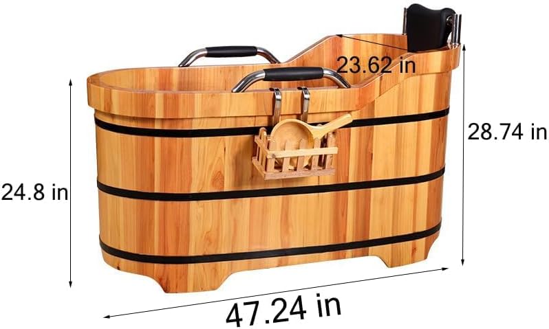Freestanding Cypress Wood Hot Tub with Steam Lid & Handrails