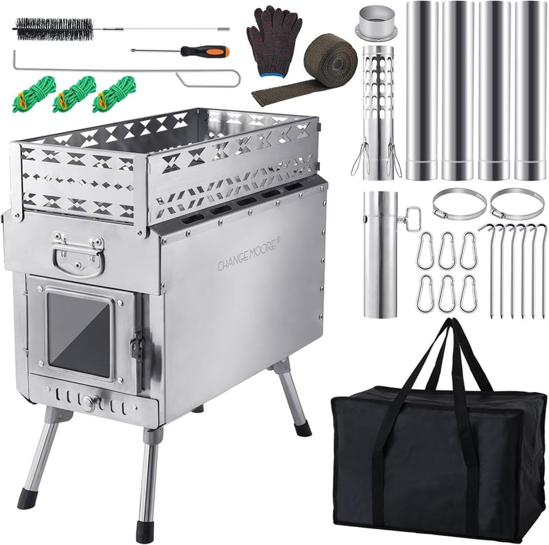 Portable Camping Wood Stove with Heat Concentration and Chimney Pipe